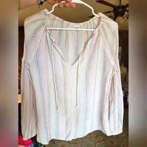 Gap Ivory Embroidered Top Blouse Size XS Long Sleeves V neck Sheer